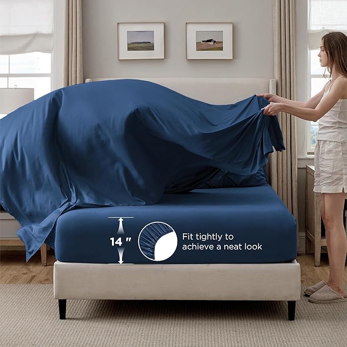 Bedsure Full Size Comforter Sets - Bedding Sets Full 7 Pieces, Pintuck Bed in a Bag Navy Blue Bed Set with Comforter, Sheets, Pillowcases & Shams