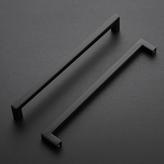 Ravinte 1 Pack Black Cabinet Pulls 10 Inch Square Cabinet Handles Matte Black Kitchen Hardware for Cabinet Drawer Pulls Come with Screwdriver