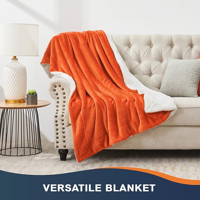 Walensee Sherpa Blanket (Throw Size 60”x80” Orange) Super Soft Fleece Plush Blankets for Bed, Couch, Sofa, Fuzzy Warm Cozy Microfiber Flannel Lightweight Throw Blanket for Adults, Man, Woman