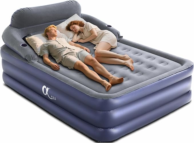 A-ER-FA Queen Air Mattress with Detachable Headboard and Cup Holder - 20 Height 700lbs Capacity Comfort Inflatable Bed for Guests Home Camping and Travel Durable Construction,Colchón Inflable,Air Bed