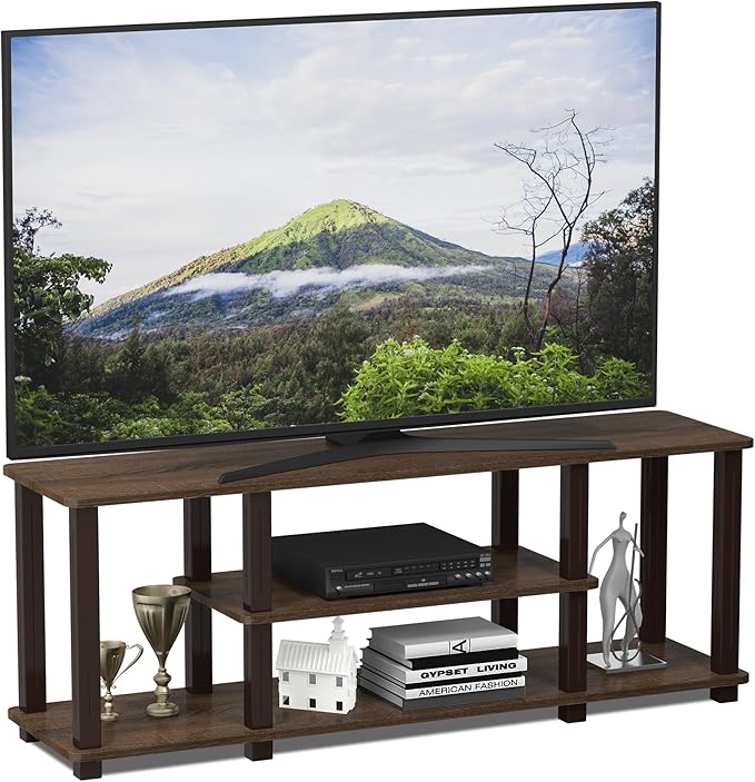 Furinno Turn-N-Tube No Tools 3D 3-Tier Entertainment TV Stand up to 50 inch TV, Square Tubes, Walnut/Brown