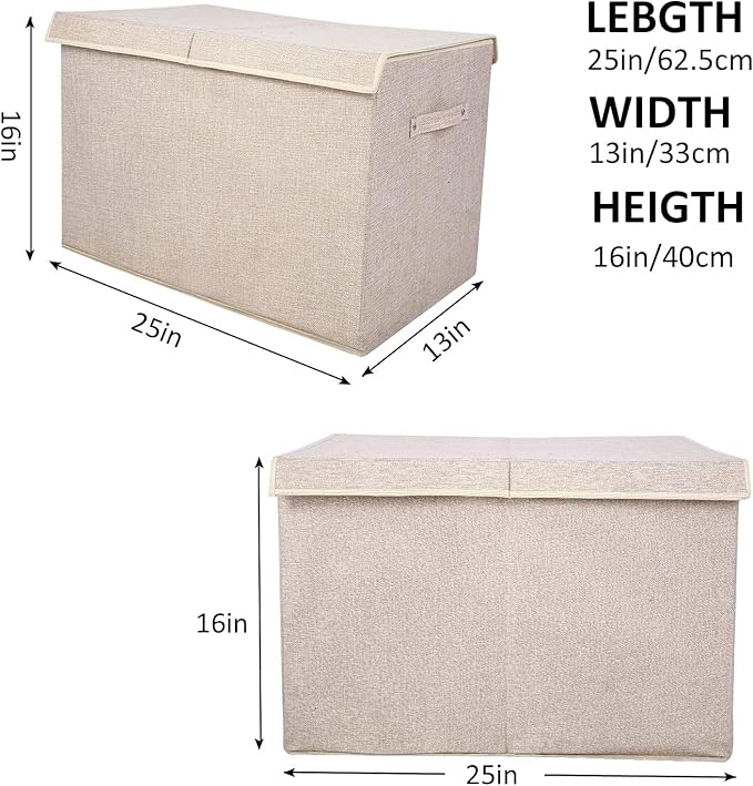2 Pack Large Toy Box Chest Storage with Flip-Top Lid, Sturdy Kids Toy Storage Bin Boxes Container for Boys, Girls, Nursery, Closet, Bedroom, Playroom 25"x13" x16"(Linen Beige)