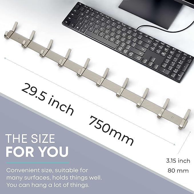 Coat Rack Wall Mount – Brushed Nickel 30 Inch Stainless Steel Hook Rail with 10 Heavy Duty Double Coat Hooks – Wall Mounted Coat Hanger for Entryway, Bathroom, Bedroom, Towel, Hat Organizer
