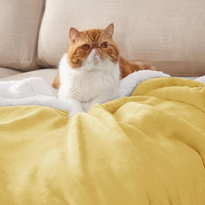 Bedsure GentleSoft Sherpa Fleece Blankets King Size for Bed - Thick and Warm Throw for Women and Men, Soft Fuzzy Plush King Blanket for Winter, Yellow, 108x90 Inches