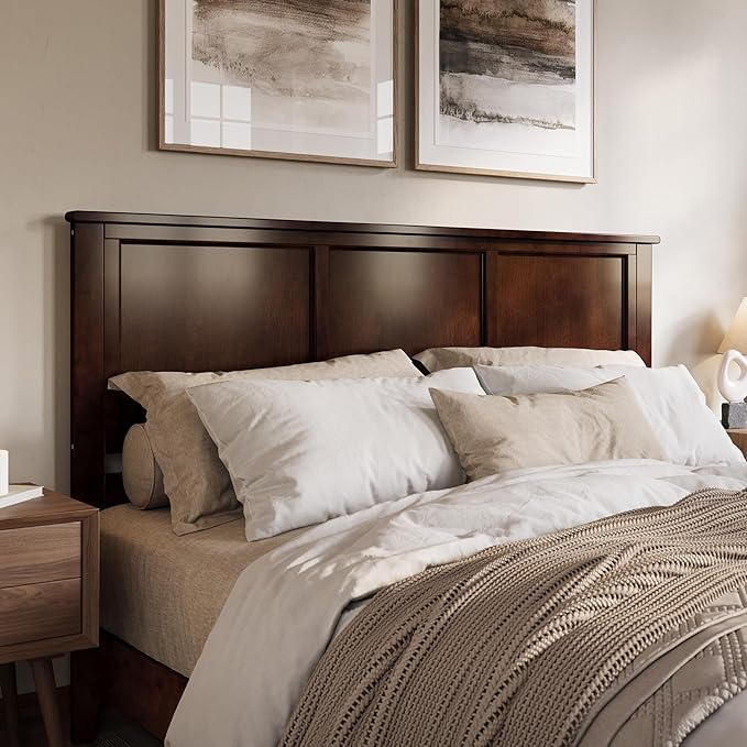 AFI, Madison King Solid Wood Panel Headboard with Attachable Charger, Walnut