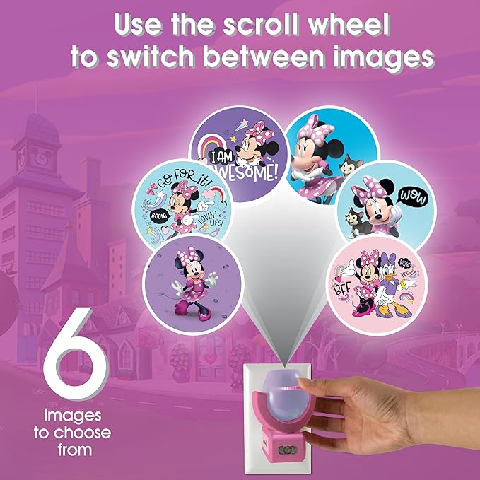 Disney Projectables Disney Minnie Mouse LED Kids Night Light, Projector, Dusk to Dawn, Plug-in ,Mickey Mouse, for Kids, Girls Bedroom, Playroom, Gaming Room, Nursery, 57958