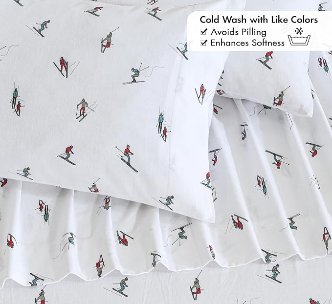 RUVANTI Flannel Sheets Queen Size - 100% Cotton Double Brushed Bed Sheets, Deep Pockets 16 Inches Queen Sheet Set, All Seasons Breathable & Extra Soft - Warm & Cozy, 4 Piece, Flurry Friends