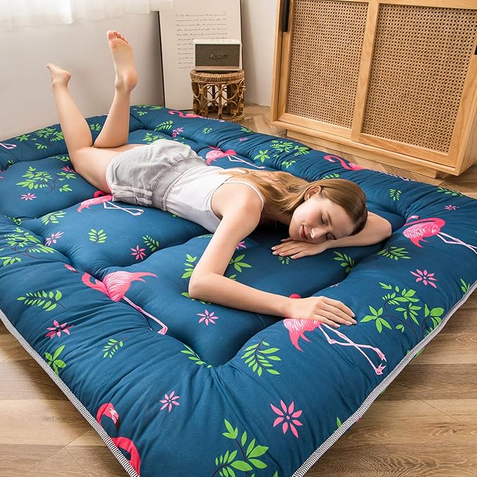 MAXYOYO Flamingo Japanese Floor Mattress Futon Mattress Boys Girls Foldable Bed Camping Mattress Floor Lounger Bed Couches and Sofas Mattress Topper Full Size