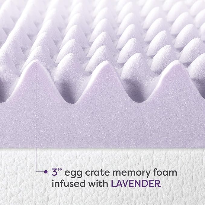 Best Price Mattress 3 Inch Egg Crate Memory Foam Mattress Topper with Soothing Lavender Infusion, CertiPUR-US Certified, Dorm Essentials, Full
