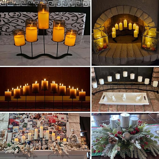 Iron Candle Holder Fireplace: 5 Metal Candelabra Centerpiece Decor - Candle Holder Stand for Candelabra Pillar Candles