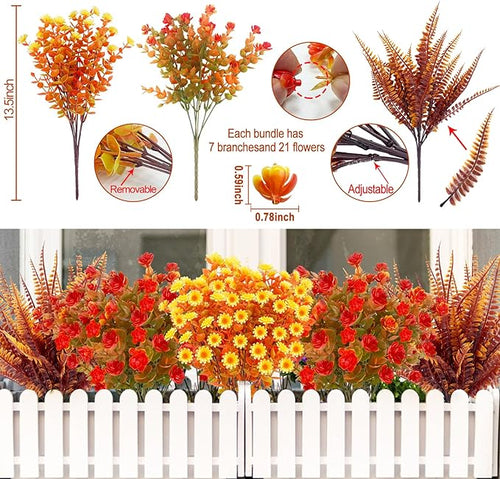 20 Bundles Artificial Fall Flowers for Outdoors Fall Thanksgiving Decorations - UV Resistant Fake Mums Faux Fall Plants Plastic Flowers for Gardens Porch Fireplace Patio Home Indoor Autumn Fall Decor