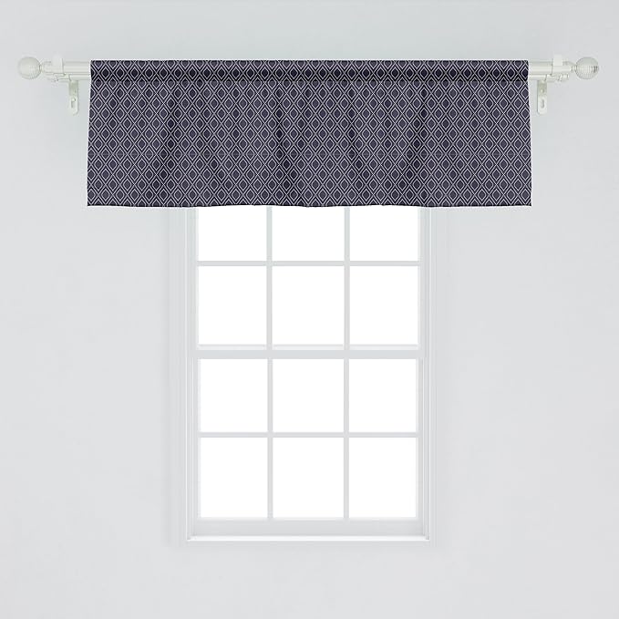 Ambesonne Navy Blue Window Valance Pack of 2, Geometric Dotted Pattern Design with Abstract Ogee Shapes Grid Ornament Tile, Rod Pocket Curtain Valances for Kitchen Bedroom, 42" X 18", Dark Blue Tan