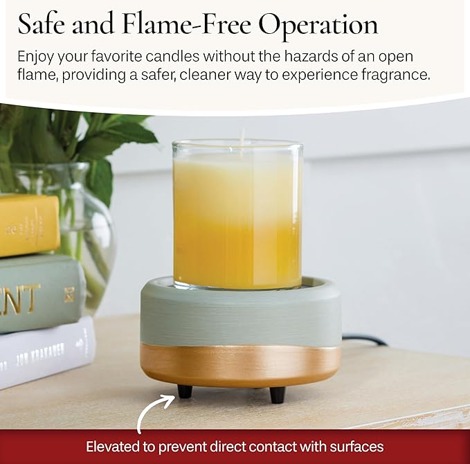 CANDLE WARMERS ETC 2-in-1 Candle and Fragrance Warmer for Warming Scented Candles or Wax Melts and Tarts with to Freshen Room, Midas