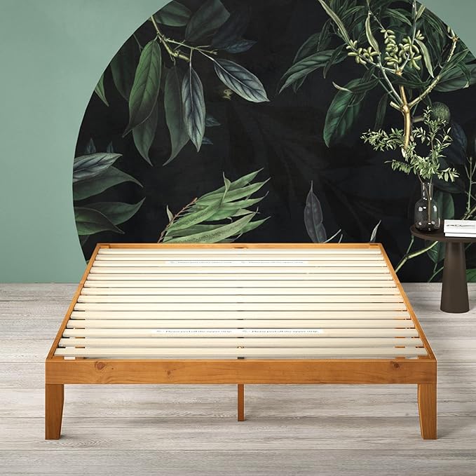 ZINUS Alexia Wood Platform Bed Frame, Solid Wood Foundation, No Box Spring Needed, Wood Slat Support, Easy Assembly, Rustic Pine, Queen