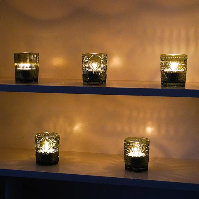 70pcs Assorted Votive Candle Holders - Green Glass Tea Lights Candle Holder in Bulk, Tealight Candle Holder for Table Centerpiece Wedding Decor Home Decoration