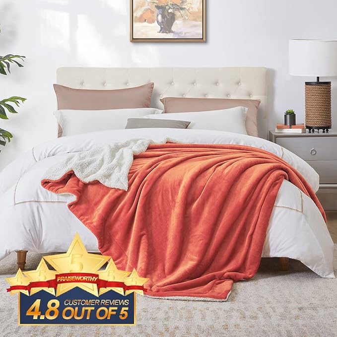 Walensee Sherpa Fleece Blanket (Queen Size 90”x90” Coral) Plush Throw Fuzzy Super Soft Reversible Microfiber Flannel Blankets for Couch, Bed, Sofa Ultra Luxurious Warm and Cozy for All Seasons