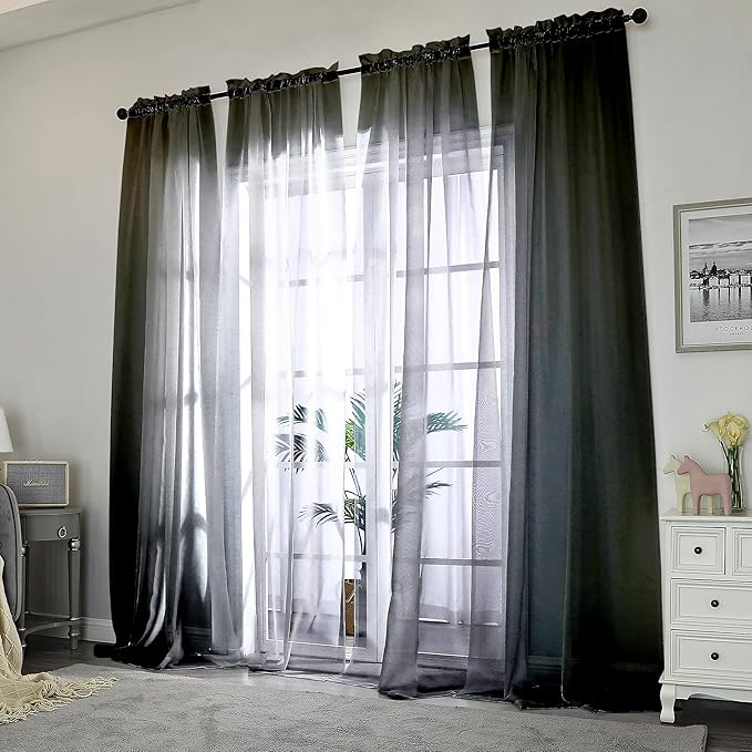 Chyhomenyc Black Sheer Curtains 96 inches Long Window Draperies 2 Panels, Solid Elegant Window Voile Panels/Drapes/Treatment/Backdrop for Bedroom Living Room Wedding Party Decor, 42 Wx96 L, 8FT L