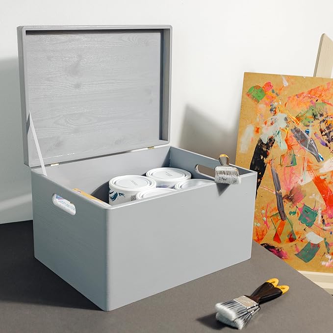 Large Gray Wooden Box Storage with Hinged Lid | 15.8 x 11.8 x 9.44 inches (+-0.5) | Gift Box Storage Document | Wood Keepsake Chest Product NOT Intended for 15 Years OR Below
