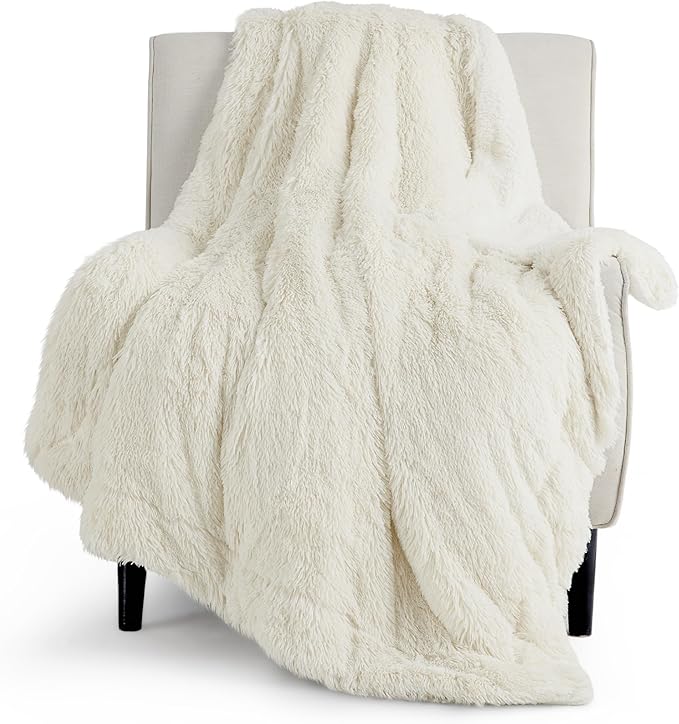 Bedsure GentleSoft Fluffy Cream Throw Blanket Decorative Blankets for Bed Couch Sofa, Cream Decor Sherpa Fleece Soft Cozy Fuzzy Plush Thick Warm Faux Fur Decorations, Ivory Baby Girl Gifts, 50x60
