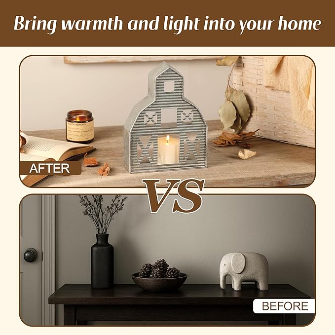 Barn Shaped Tea Light Holder Farmhouse Galvanized Metal Candle Holder Vintage Barn Decor for Table Centerpiece - 6.3" x 1.97" x 8.46"