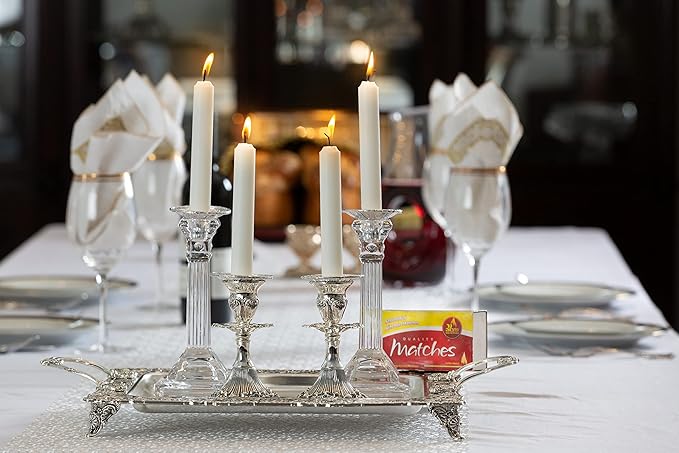 Silver Plated Candlesticks - 2 Pack Set - Pair of 5 Inch Ornate Candle Holders with Round Base and Floral Design