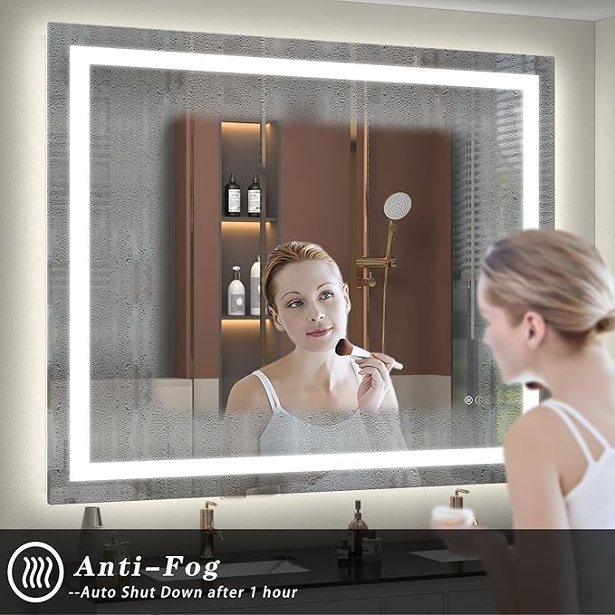 Led Lighted Bathroom Mirror 48x36, Dimmable Vanity Mirror with Lights, Anti-Fog (Backlit and Front Lighted)