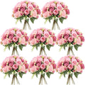 Geosar 8 Bundles Artificial Peonies Flowers Fake Silk Peony Bouquet Faux Peonies Flowers Bulk for Decoration Vase Floral Arrangements Wedding Party Table (Russet Red,Light Pink)