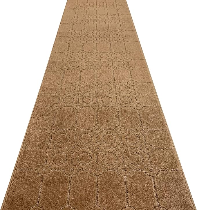 Custom Size Modern Abstract Floor Carpet Runner Rug for Hallways, Slip Resistant Latex Rubber Backed, 31 inch Wide X Customized Length, Art Gold Tan, 31 inch X 34 feet