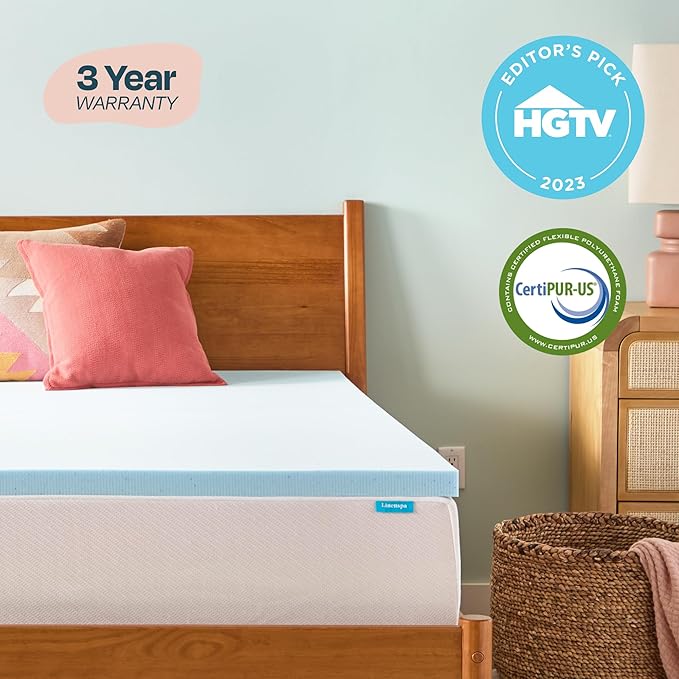Linenspa Memory Foam Mattress Topper - 2 Inch Gel Infused Memory Foam - Plush Feel - Cooling and Pressure Relieving - CertiPUR Certified - Dorm Room Essentials - Small Twin Size