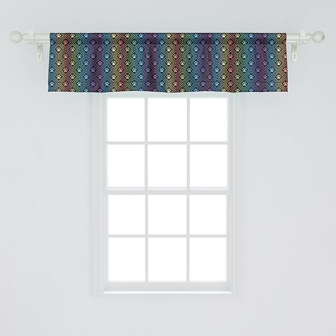 Ambesonne Dog Lover Window Valance, Paw Print Pattern Diamond Shaped Rhombus Shapes Design Geometric Arrangement, Curtain Valance for Kitchen Bedroom Decor with Rod Pocket, 42" x 12", Petrol Blue