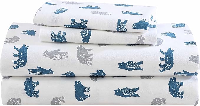 Eddie Bauer- Full Sheet Set, Cotton Flannel Bedding Set, Brushed for Extra Softness, Cozy Home Décor (Bear Mountain Grey, Full)