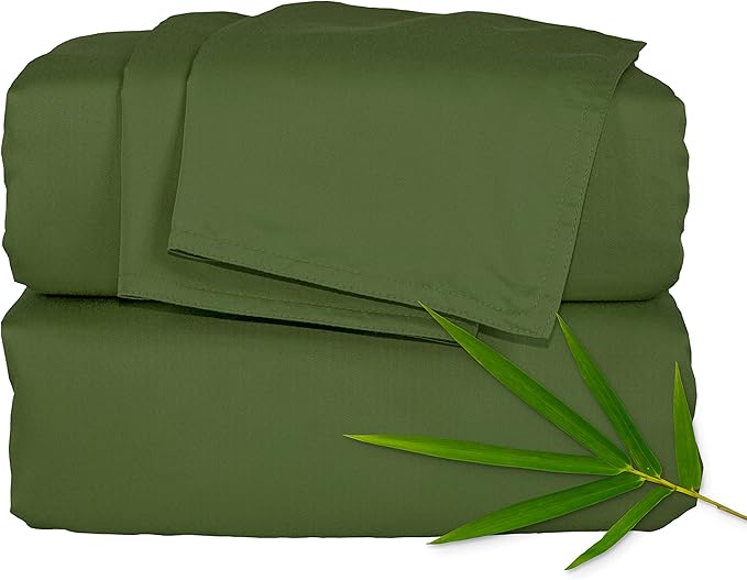 Queen Sheets by Pure Bamboo, Genuine 100% Organic Viscose Derived from Bamboo Bed Sheet Set, Luxuriously Soft & Cooling, Double Stitching, Lifetime Quality Promise (Queen, Pesto)