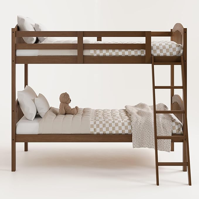 Storkcraft Long Horn Twin-Over-Twin Bunk Bed (Hazelnut)- GREENGUARD Gold Certified, Converts to 2 Individual Twin Beds