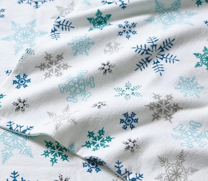 Eddie Bauer - Full Sheets, Cotton Flannel Bedding Set, Brushed For Extra Softness, Cozy Home Decor (Tossed Snowflake, Full)