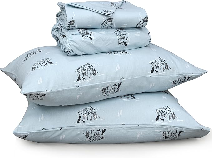 RUVANTI Flannel Sheets California King Size - 100% Cotton Brushed Cal King Bed Sheets Set - Deep Pockets 14 Inches - All Seasons Breathable & Extra Soft - Warm & Cozy, 4 Piece, Soul Dog