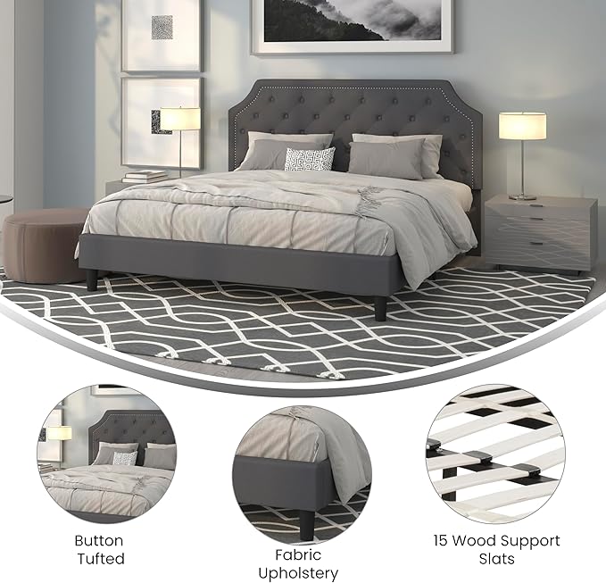 Flash Furniture Brighton King Size Tufted Upholstered Platform Bed in Dark Gray Fabric