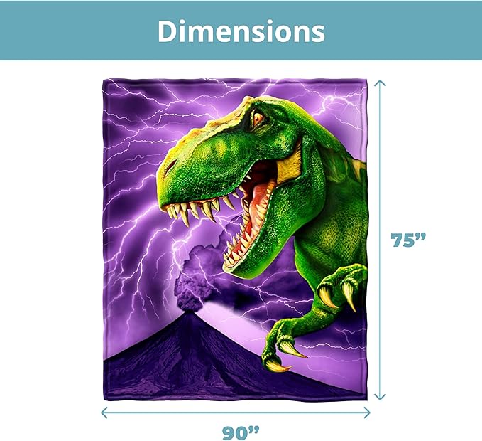 Dawhud Direct T-Rex Fleece Blanket for Bed, 75" x 90" Queen Size Jurassic Fleece Throw Blanket for Boys, Men, Unisex and Kids - Super Soft Plush Dinosaur Blanket Throw