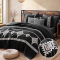 MaiRêve Embroidery Full Size Comforter Set Black, Farmhouse Western Boho Bedding Set 7 Pieces, All Season Bed in A Bag Comforter Set with Sheets, Pillowcases & Shams