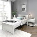 Plank+Beam Solid Wood Twin Bed Frame, Platform Bed with Headboard, White