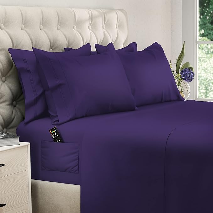 DREAMCARE Queen Sheet Set – 6 pcs Cooling Bed Sheets – up to 15” Deep Sheets Queen Size Bed Set – 2500 Supreme Collection – Extra Soft 100% Brushed Microfiber Hotel Luxury with Side Pocket – Purple