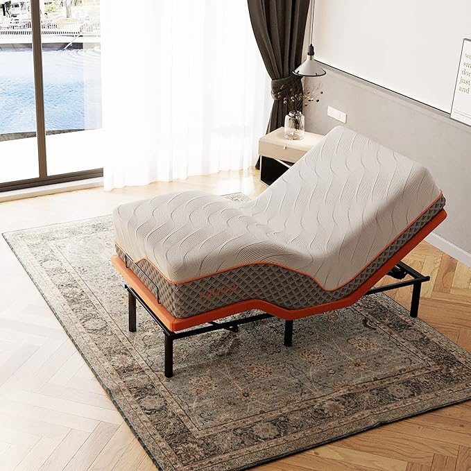 ESHINE Adjustable Bed Frame + 14" Hybrid Mattress Twin XL - Luxury Gel Memory Foam(319 Pocket Springs) with Massage, Wireless Remote, USB, Under Bed Night Light, Medium Soft, 3000 Series