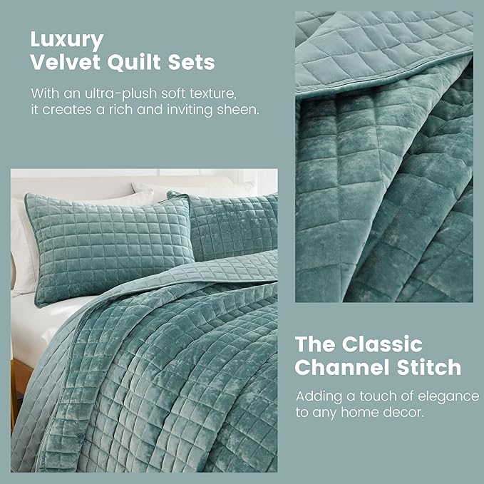Secgo Queen Comforter Set for Bed - Velvet Quilts Queen Size, Black Bedspreads (90 * 98 Inch) with 2 Pillow Shams, Patchwork Reversible Lightweight Bedding