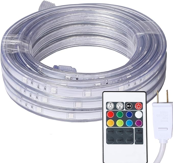 16.4 Feet Flat Flexible LED Rope Lights, Color Changing RGB Strip Light with Remote Control, 8 Colors Multiple Modes, Plug in Novelty Lighting, Connectable and Waterproof for Home Kitchen Outdoor Use…