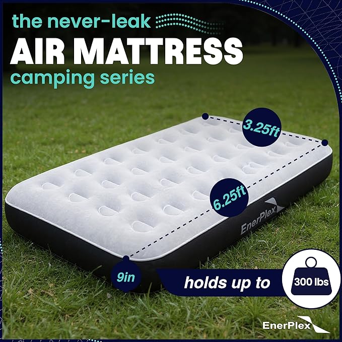 EnerPlex Camping Air Mattress with Built in Pump - Twin Blow Up Mattress for Travel & Guests - Portable Bed for Adults and Kids - Grey