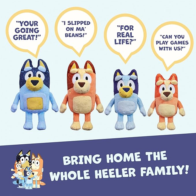 Bluey Sound Effects Talking Bingo Plush Toy, 13” Soft Bingo Toy, Interactive Stuffed Animal with 9 Different Phrases, Musical Toys for Kids