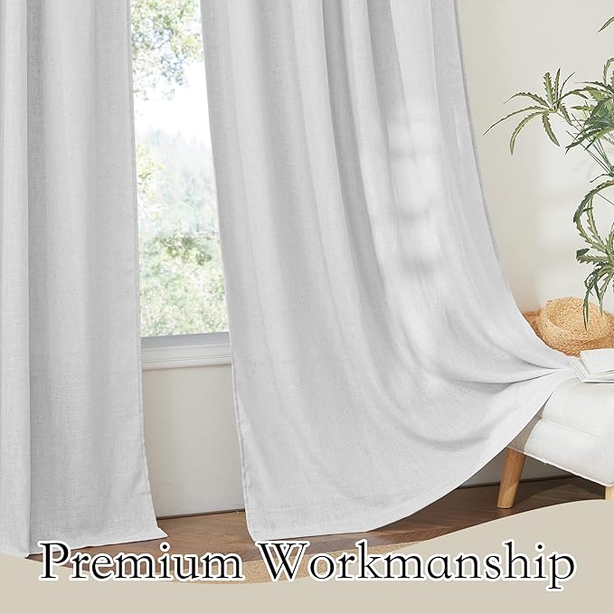 RYB HOME Linen Blended Curtains for Bedroom Laundry Room, Light Filtering Breathable Wrinkle Resistant Machine Washable Airy Bohemian Style Drapes for Bathroom, Dove Grey, W 100 x L 90, 1 Pc