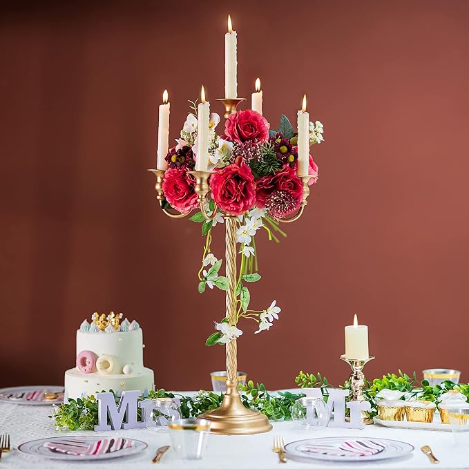 Sziqiqi Gold Candelabra Centerpieces for Tables 28in - Tall Candelabra Candle Holder for Wedding Gold Candlestick Holders for Table Centepiece Party Banquet Event