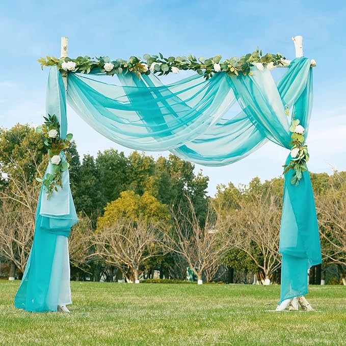 NICETOWN Teal Ombre Sheer Scarf Curtains Valances, Decorative Elegant Backdrop Voile Sheer Texture Bed Canopy for Indoor Outdoor Beach Wedding/Bed Canopy, 2 Panels, W60 x L216