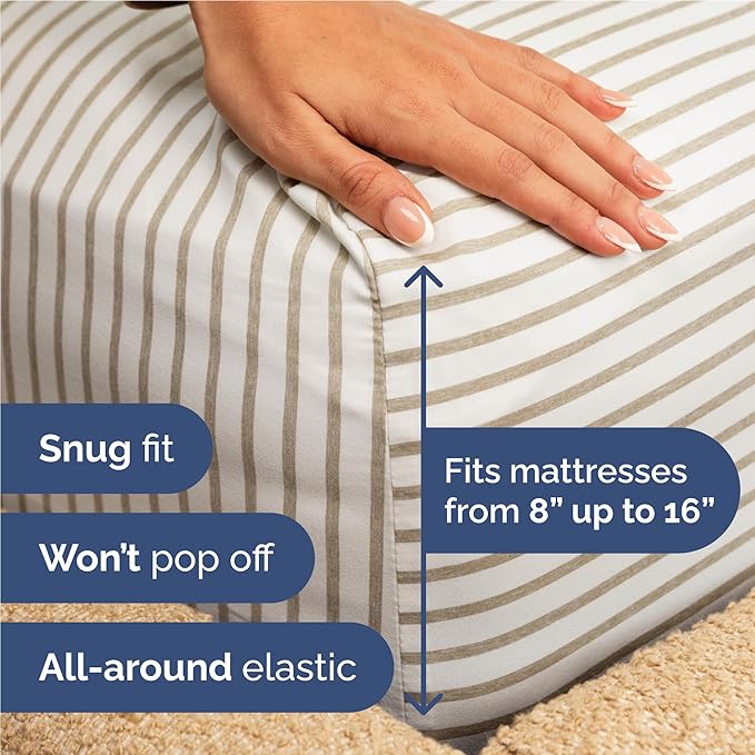 Twin XL 4 Piece Sheet Set - Comfy Breathable & Cooling - Soft Hotel Luxury Bedding Set w/ 8-16 Inch Deep Pockets - 1 Flat & 1 Fitted Sheet & 2 Pillowcases - Wrinkle Free & Easy Care - Beige Stripes 2