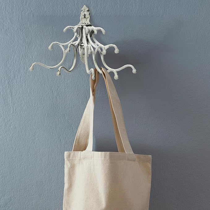 Creative Co-Op Antique Decorative Cast Iron Multi Hook Wall Hanger with 15 Hooks, Distressed White